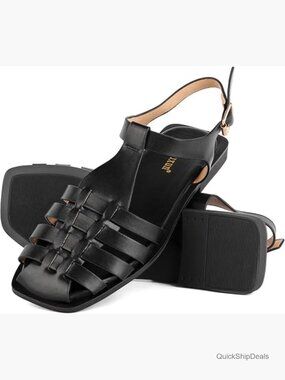 Women's Flat Sandals Closed Toe Square Toe Gladiator Roman Sandals Ankle Strap